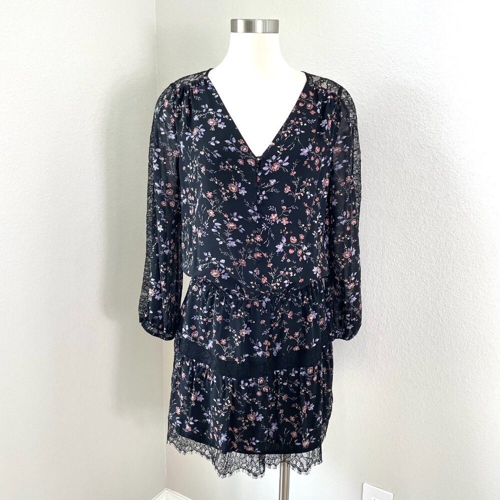 Joie Womens Small‎ Auggie Floral Lace Dress 100% Silk Long Sleeve V Neck